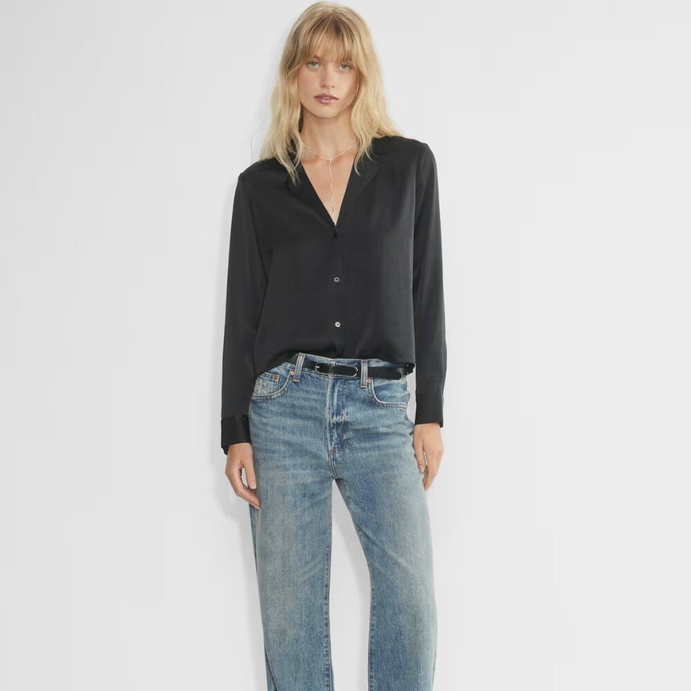 Aritzia Classic Black Button-Up Blouse